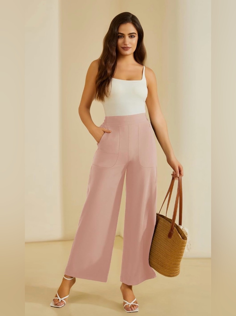 A545Women's Wide Leg Pants in Blush Pink Large NWT - Picture 2 of 5